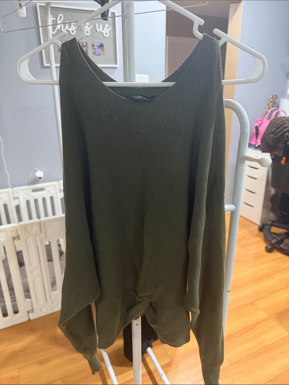 Express Olive Green Knit Crewneck Sweater